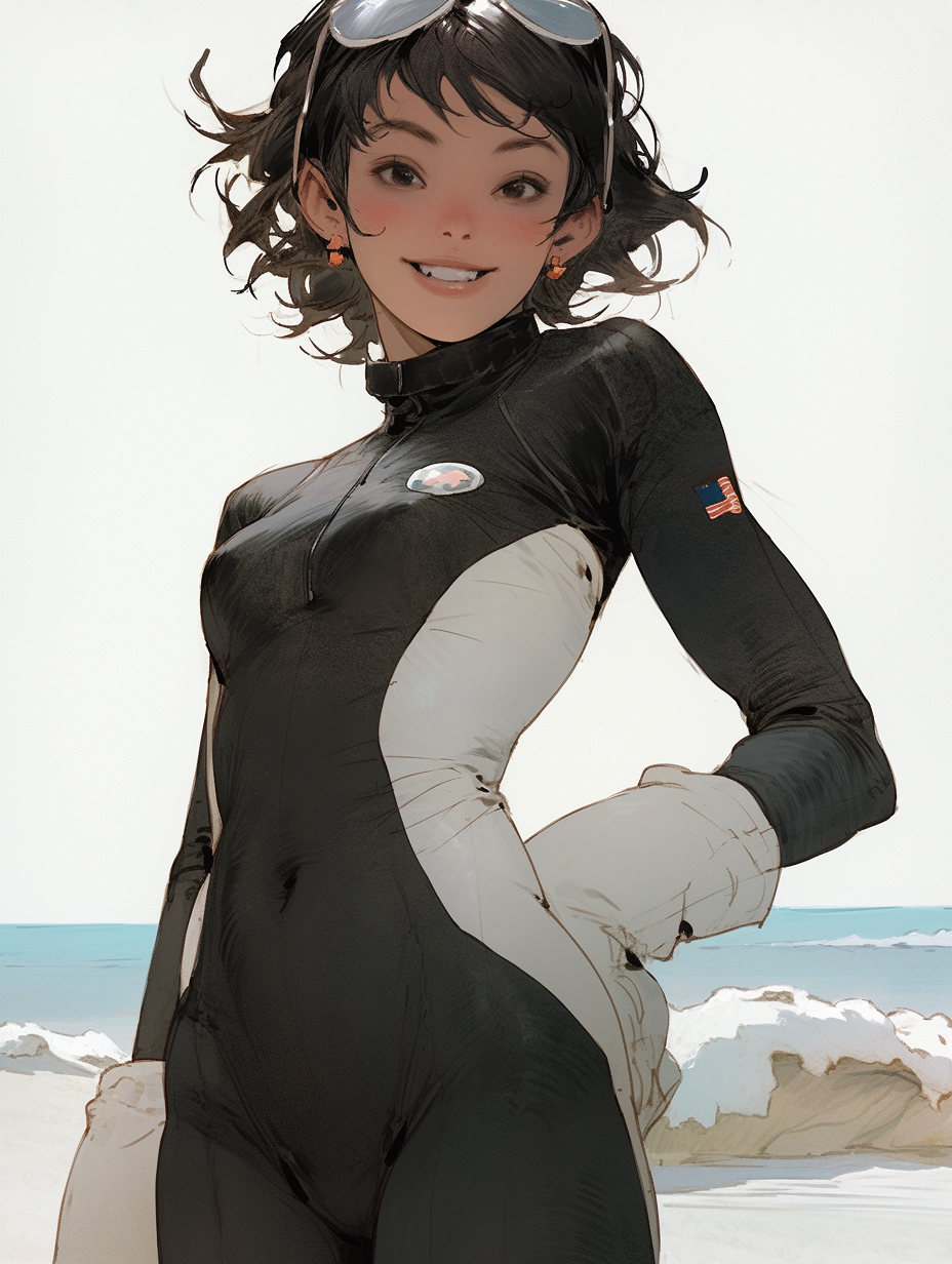 Beautiful Japanese Girl Diving Bodysuit Manga Illustration