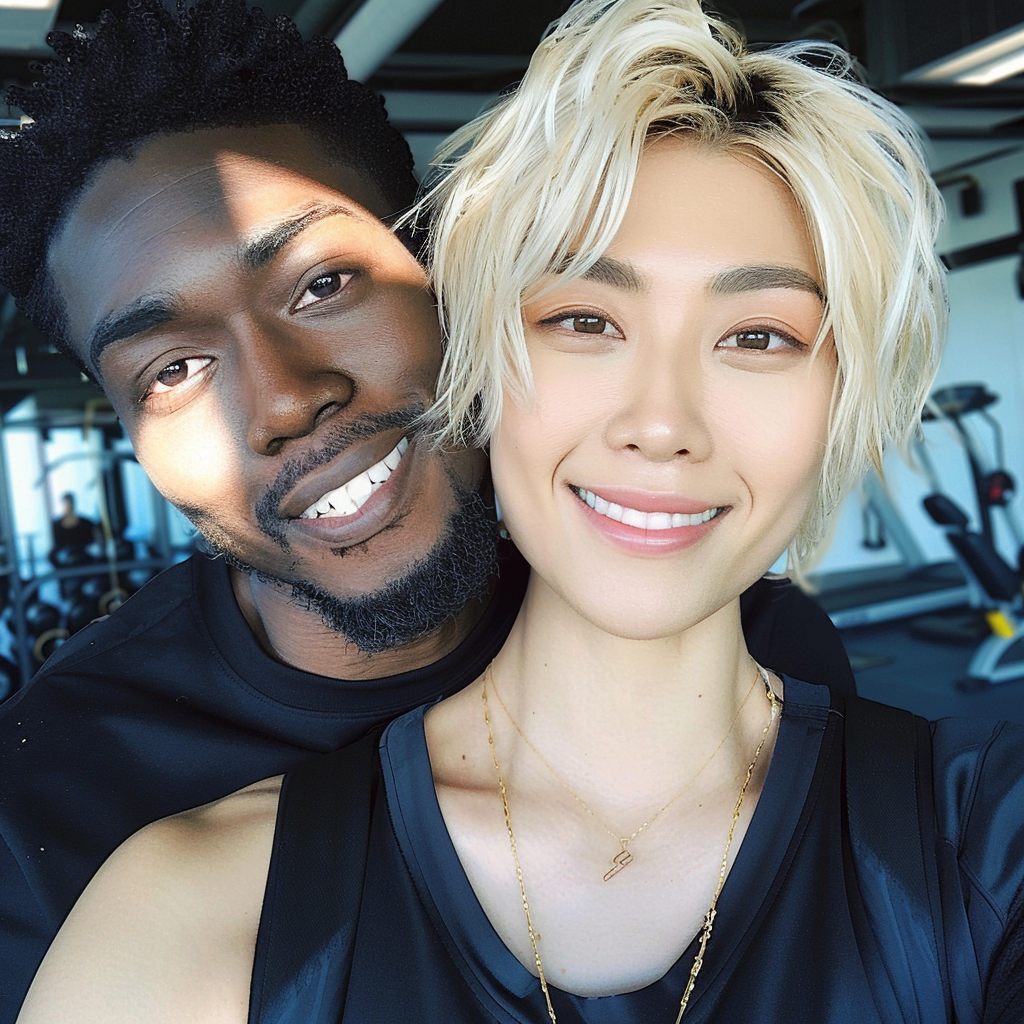 Japanese woman smiling in gym