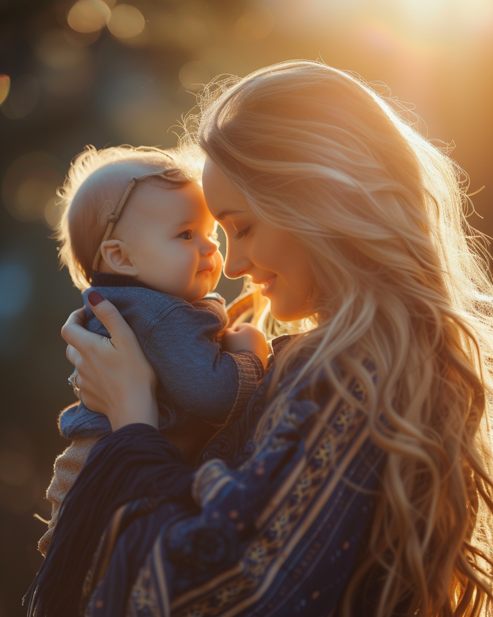 Joyful mother with new baby