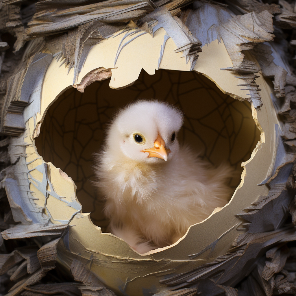 Adorable chick breaking out of egg shell