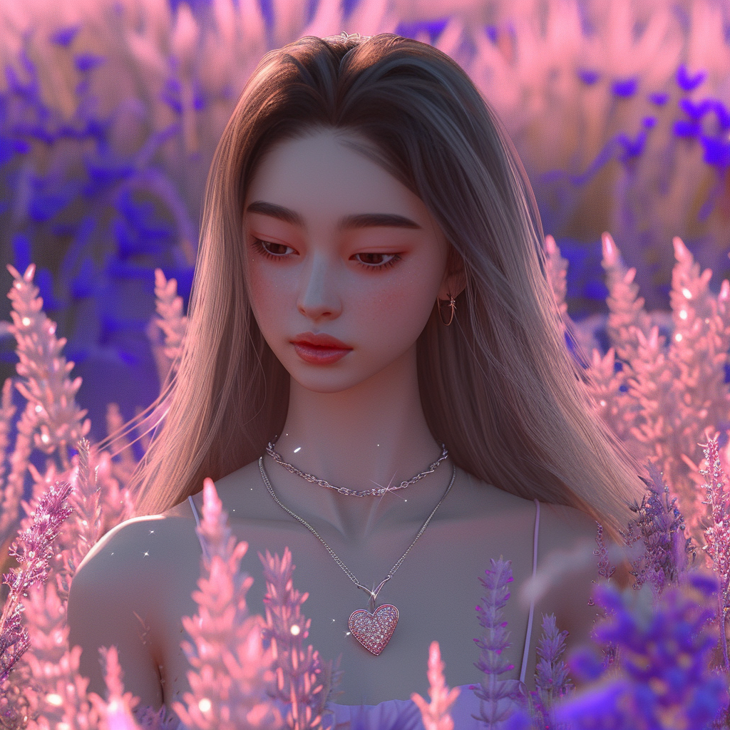 Korean woman in pink lavender flowers