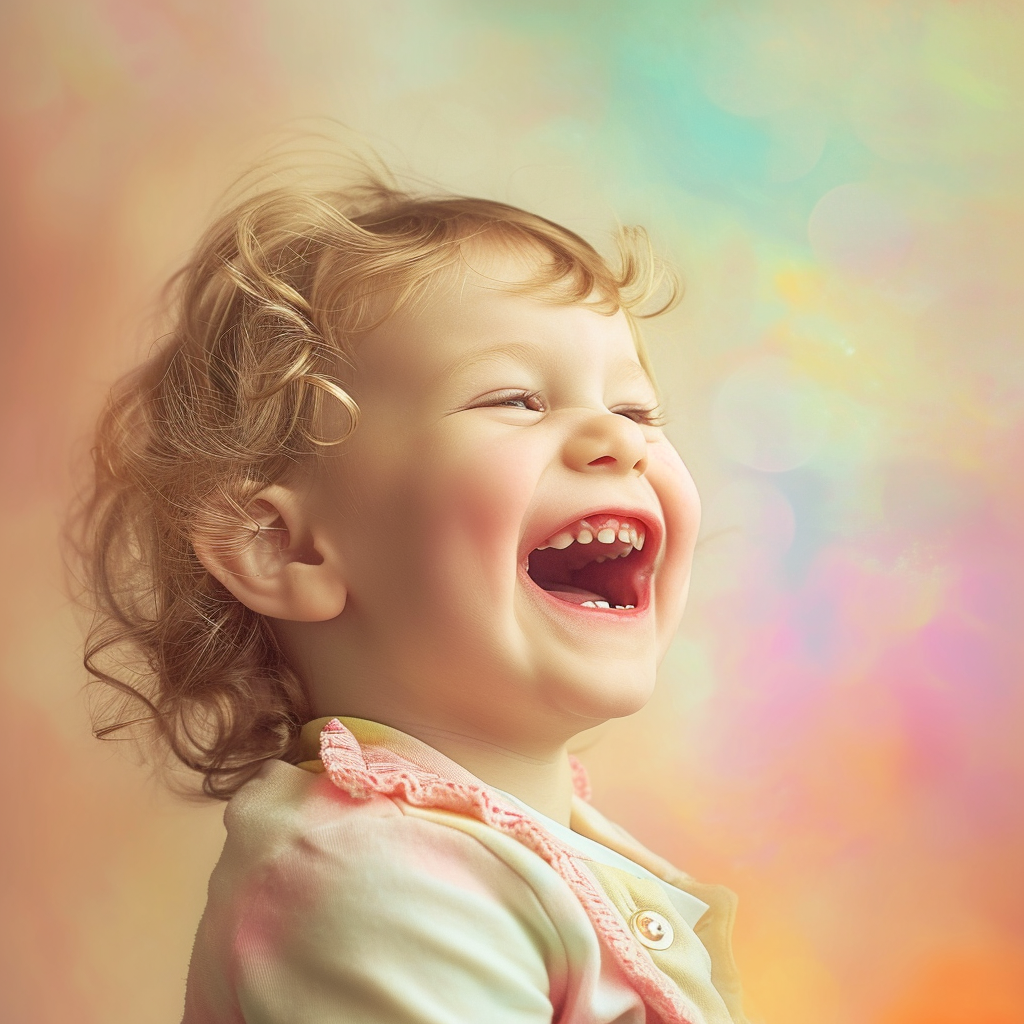 Beautiful Laughing Child on Pastel Background