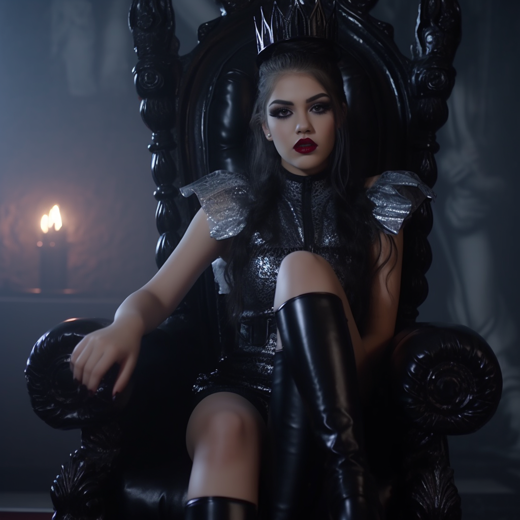 Latina Evil Queen wearing latex and crown