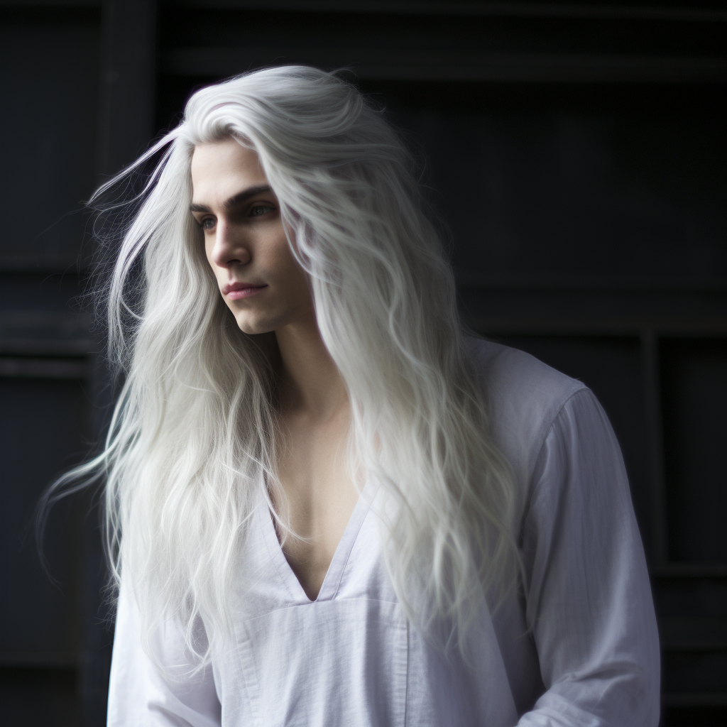 Attractive male with white long hair