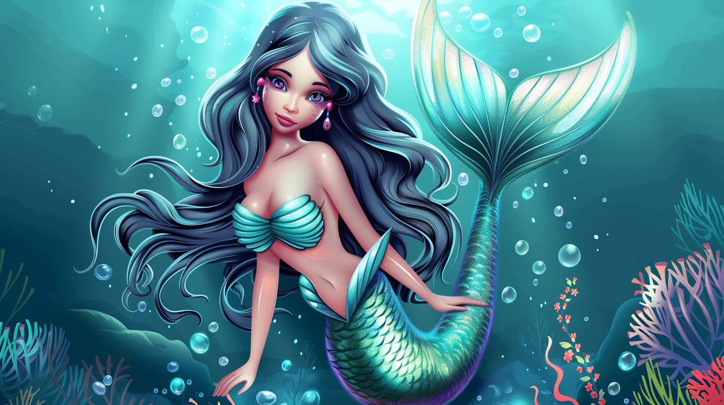 Cartoon illustration of mermaid Marina