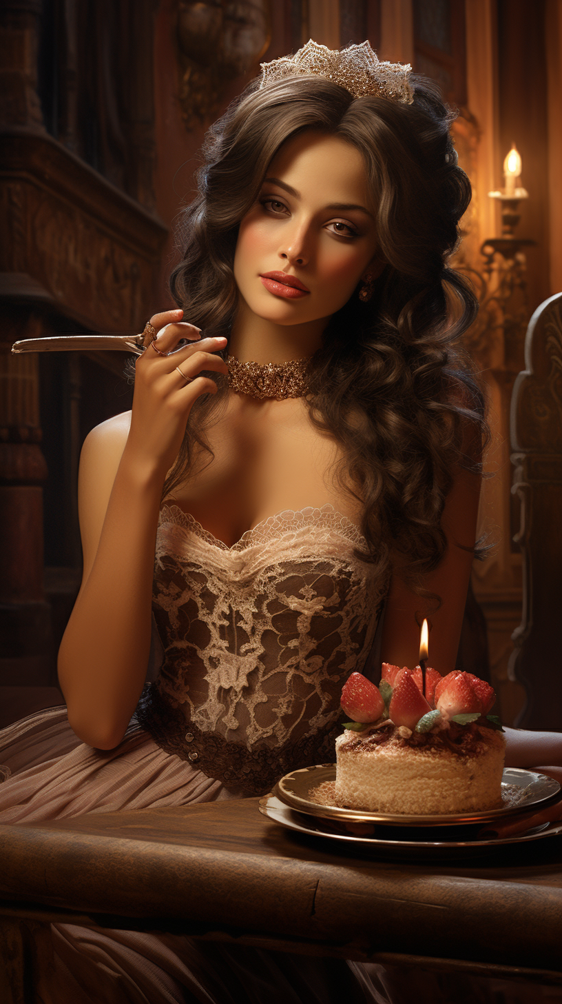 Beautiful Mexican woman indulging in chocolate cake