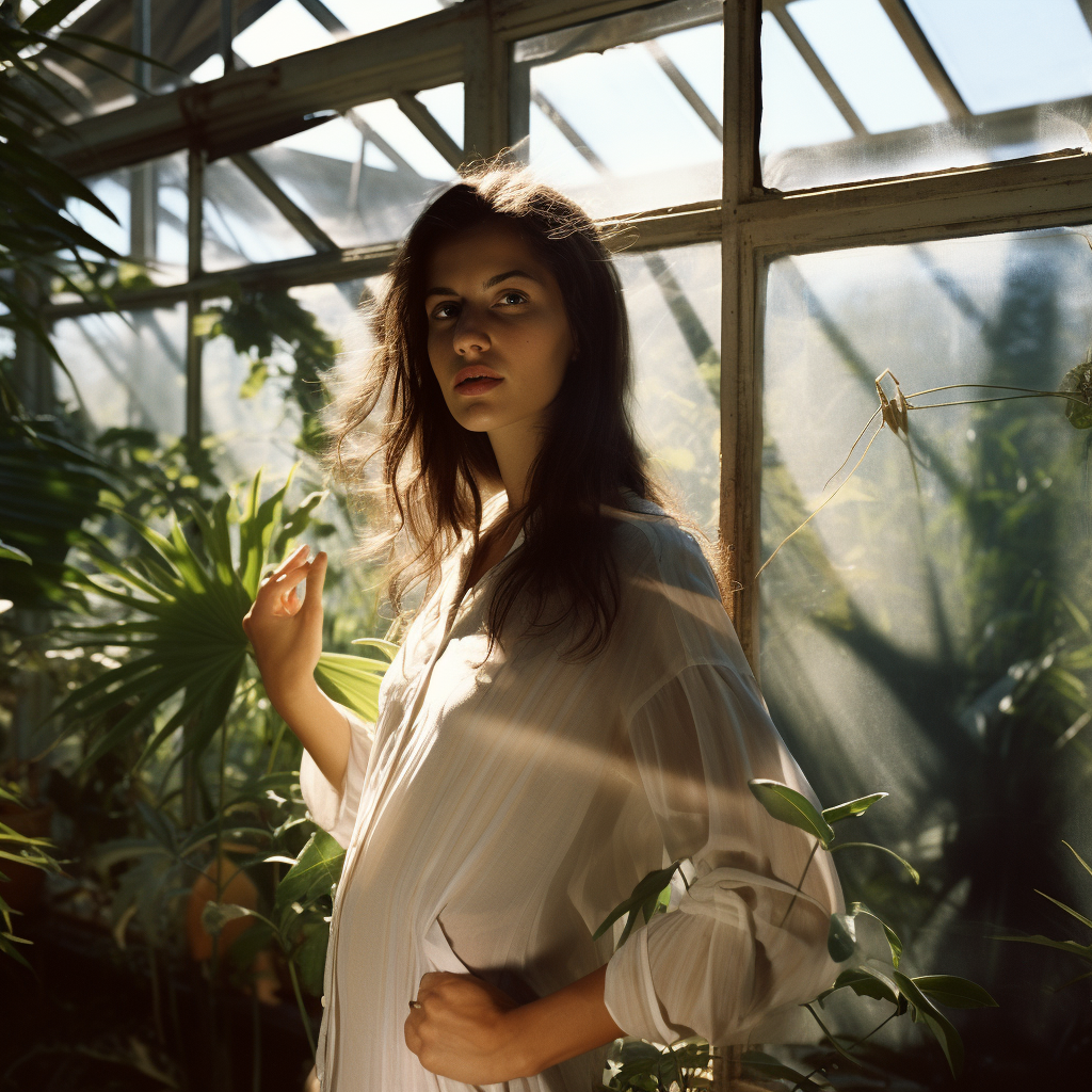 Mexican woman tending to plants in palm house