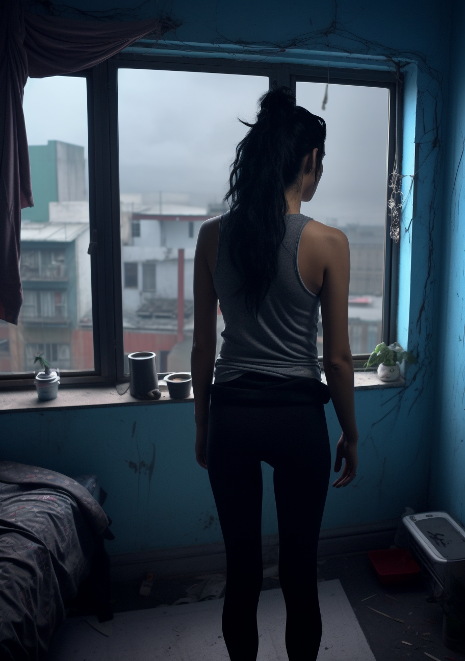 Smiling Mexican woman in blue apartment