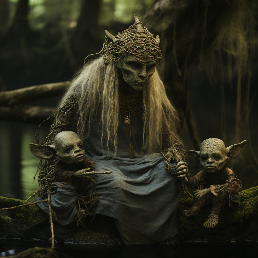 Image of Beautiful Mother Troll with Children