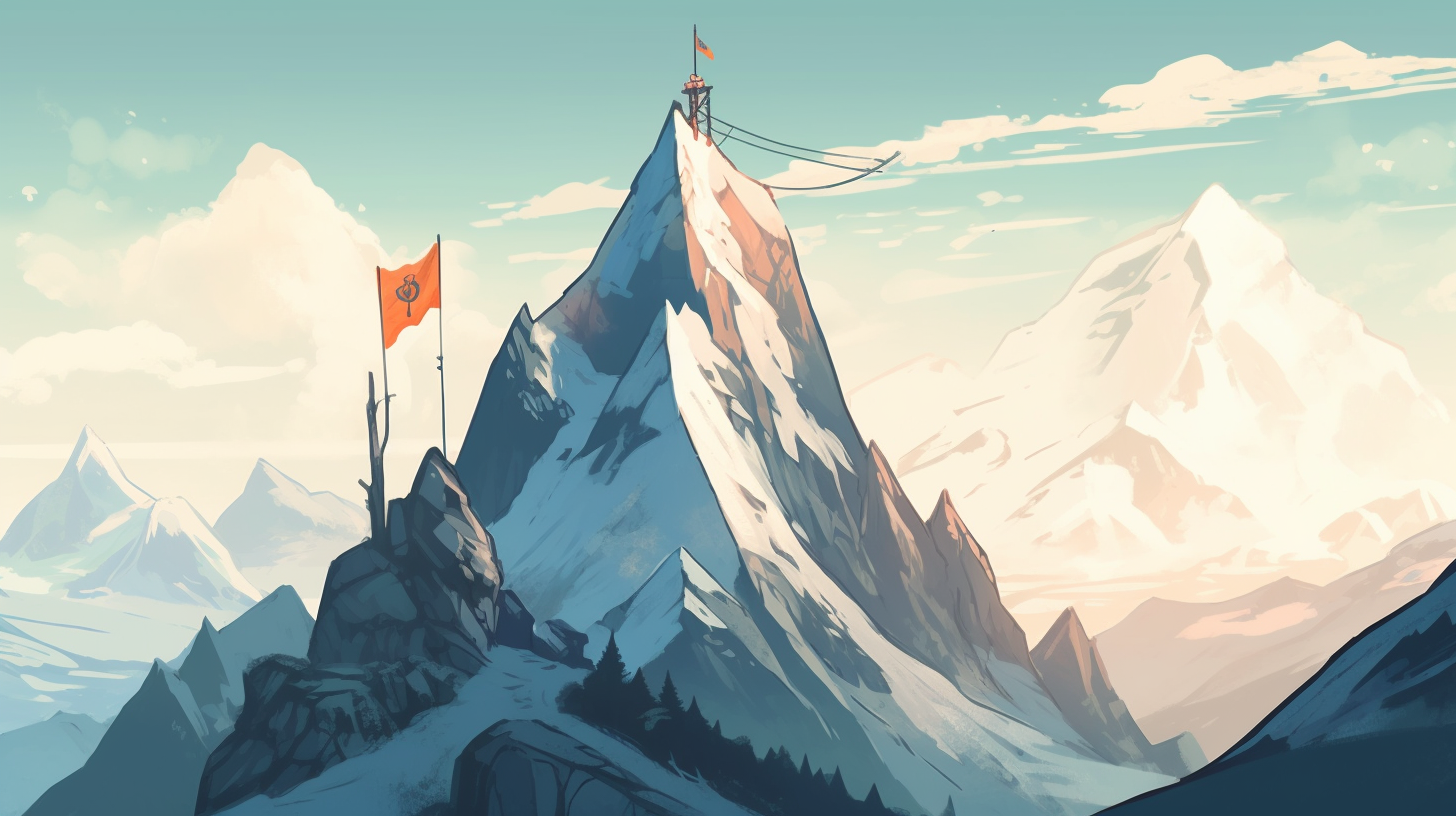 Illustration of a mountain peak with flag