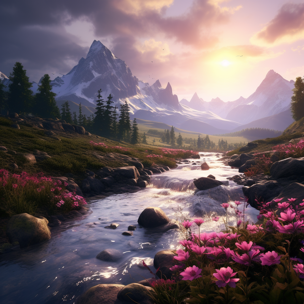 Serene nature landscape with photorealistic detail