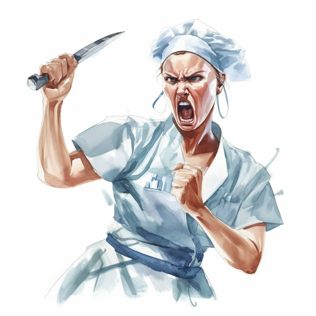 Beautiful nurse attacking with scalpel