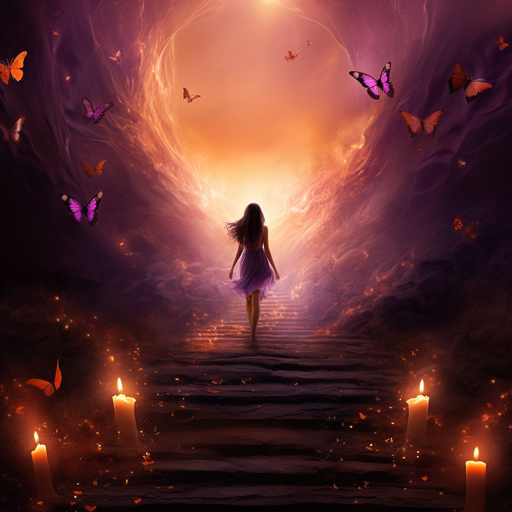 Beautiful passion violet flame angel walking