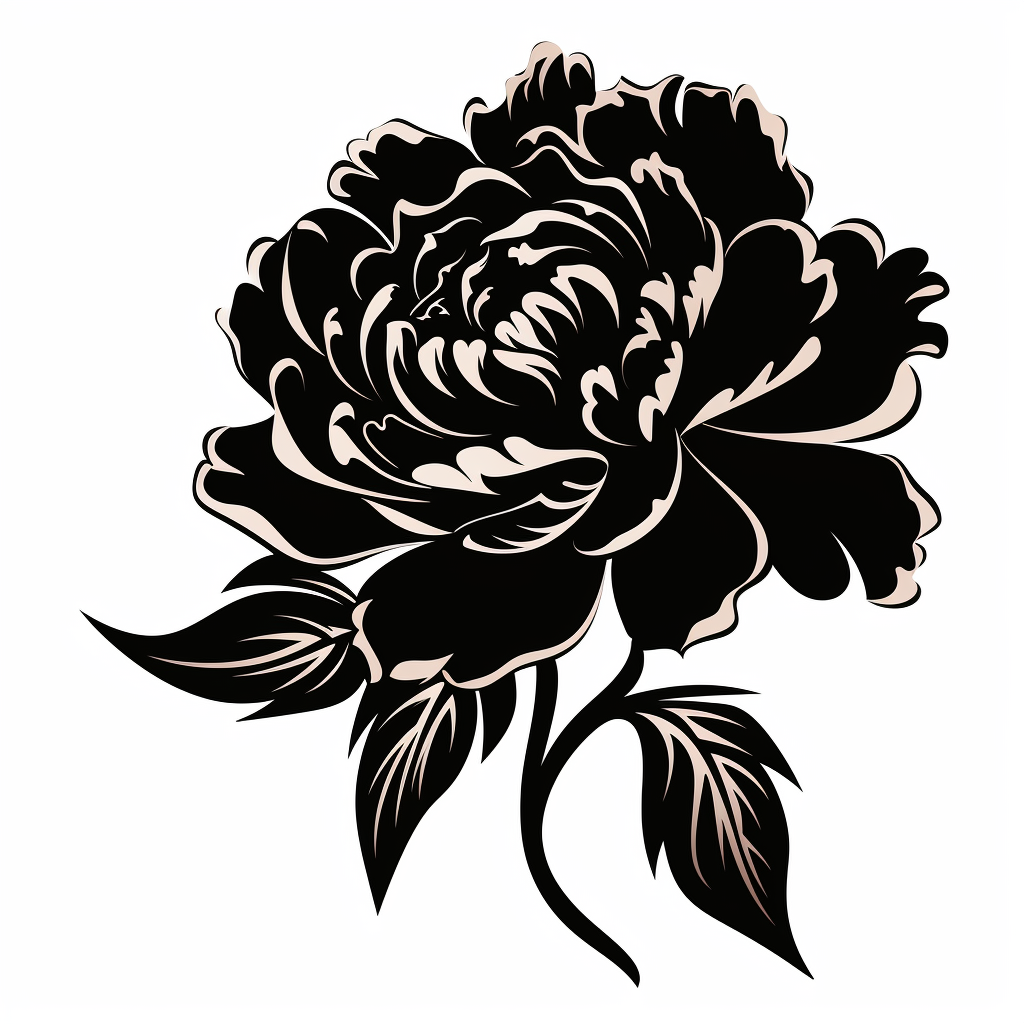 Black Silhouette of Beautiful Peony