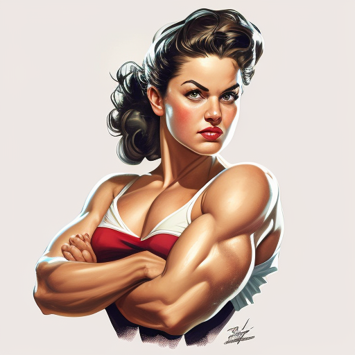 Beautiful Pin-Up Muscle Girl Flexing Biceps