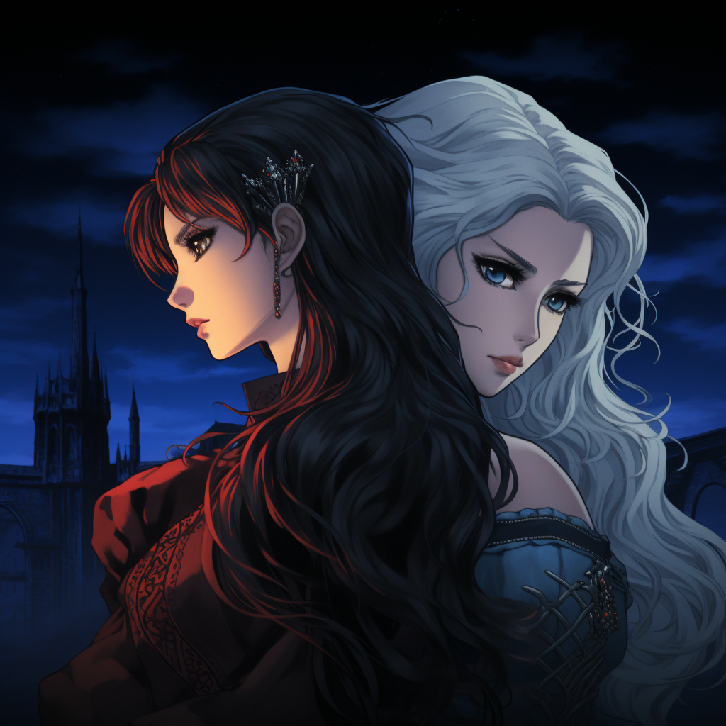 Two beautiful princesses in dark fantasy