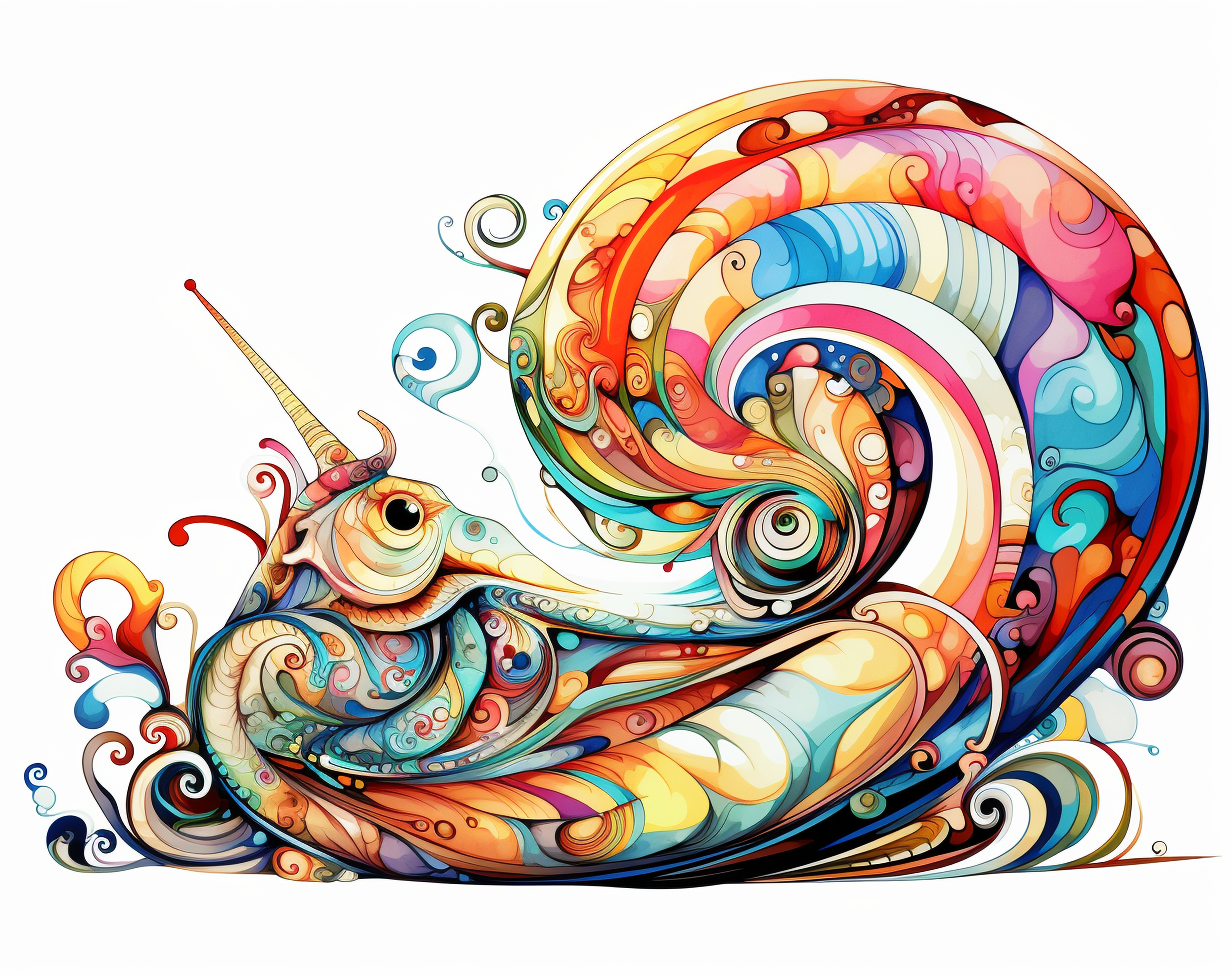 Vibrant psychedelic snail on white background