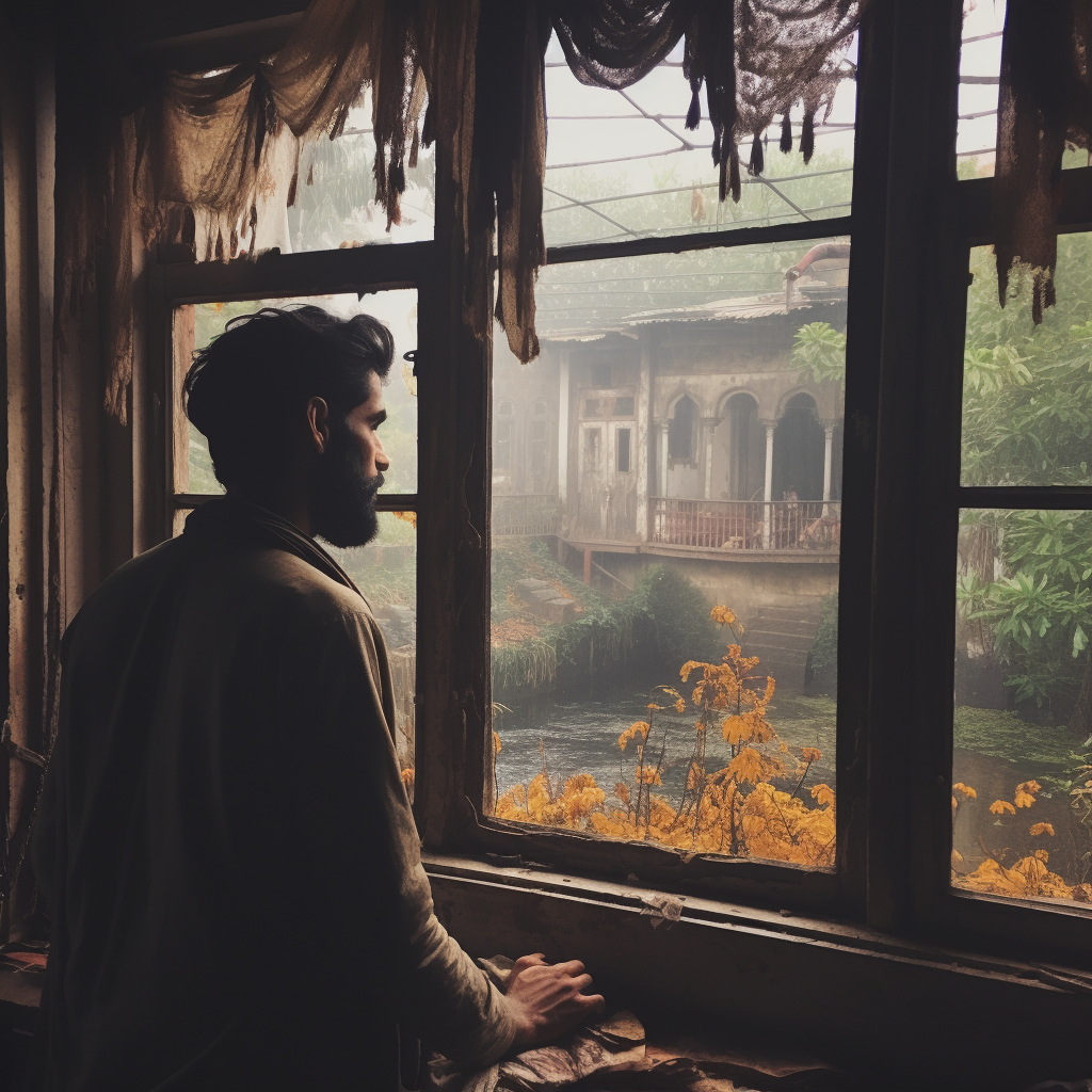 Sad Punjabi Man at Mahal Window