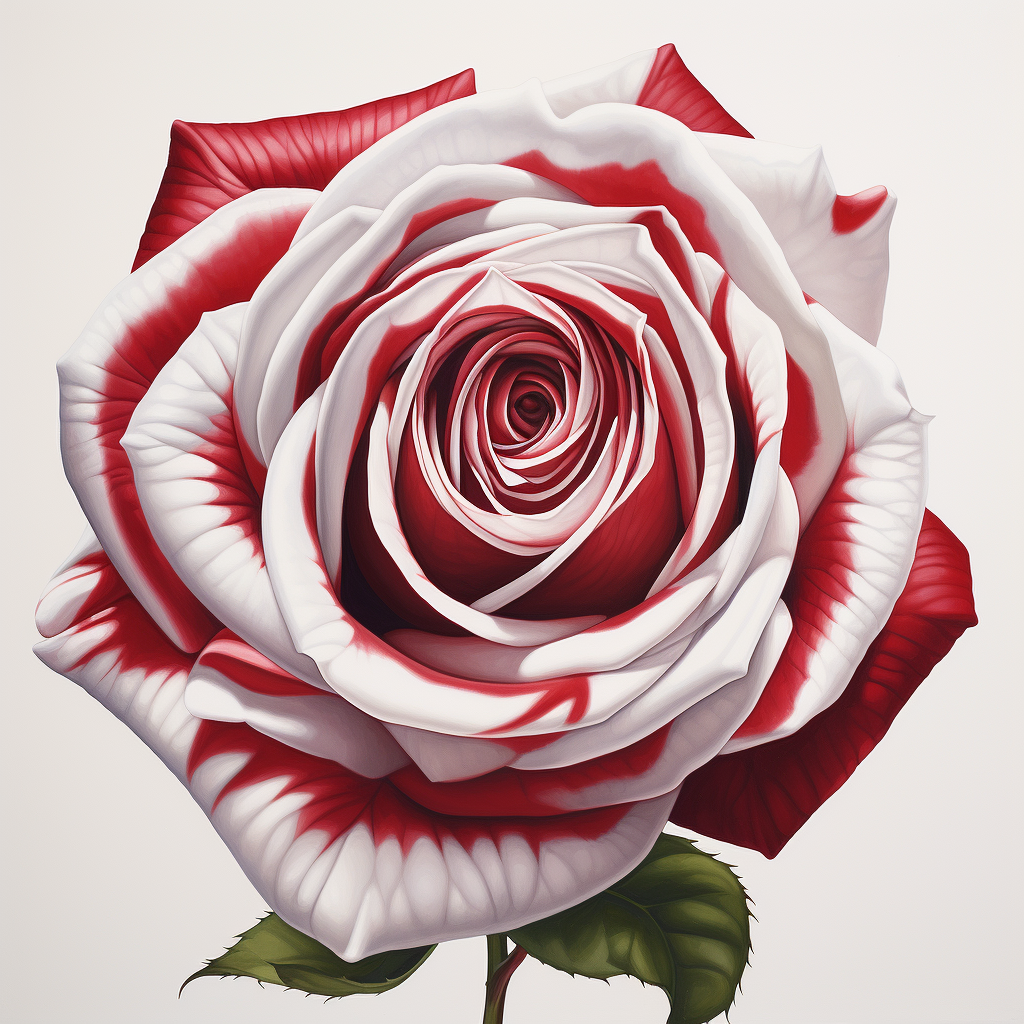 Hyperrealistic red rose with white stripes