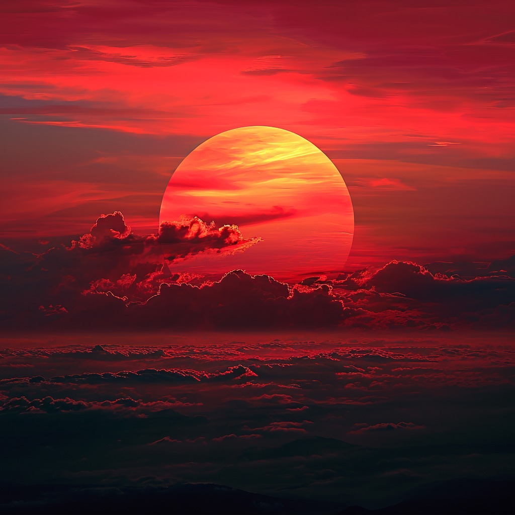 Realistic sunset photo with beautiful red hues