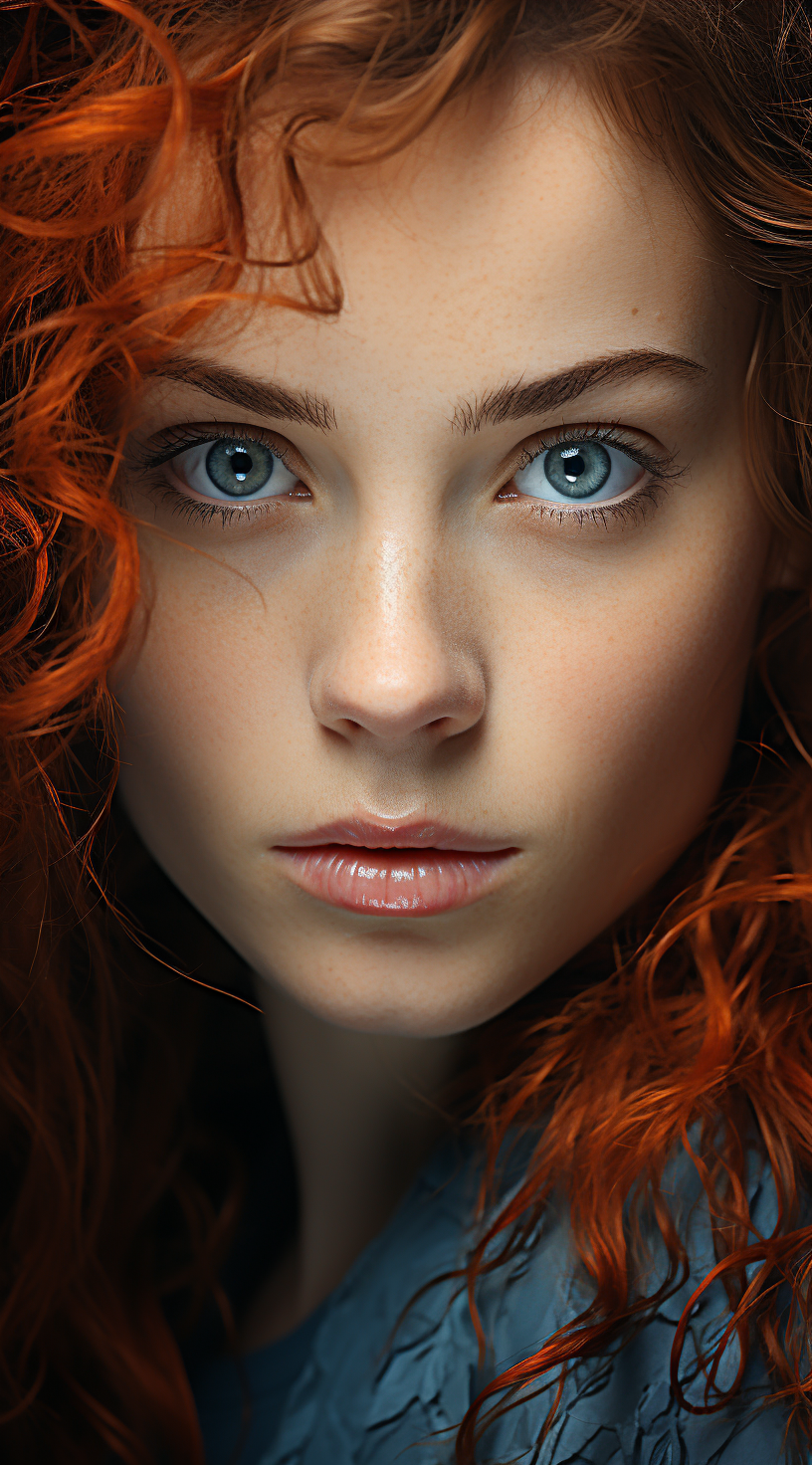 Redhead with Deep Ocean Blue Eyes