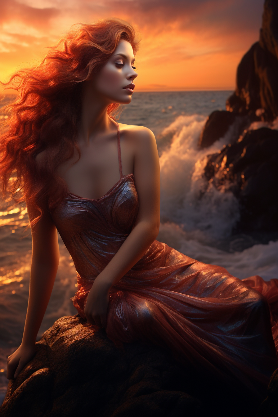 Beautiful siren singing on a sea rock