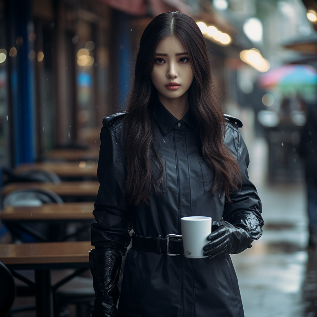 Young Korean policewoman wearing medical exam gloves