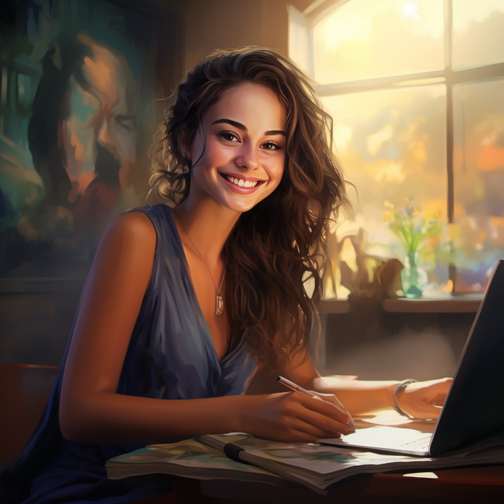 Beautiful woman smiling happily in desktop wallpaper