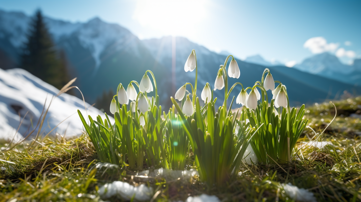 snowdrops in spring mountains