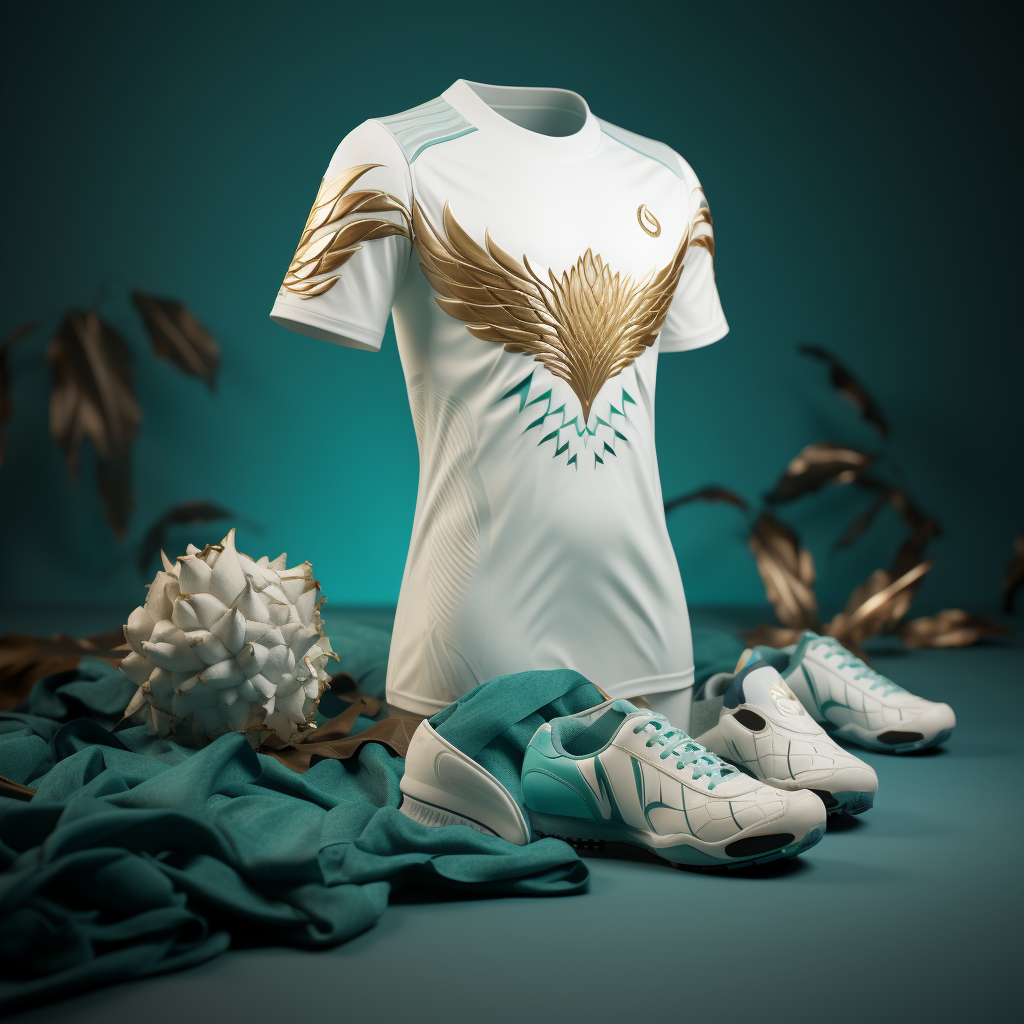 Elegant white, gold, and turquoise soccer kit