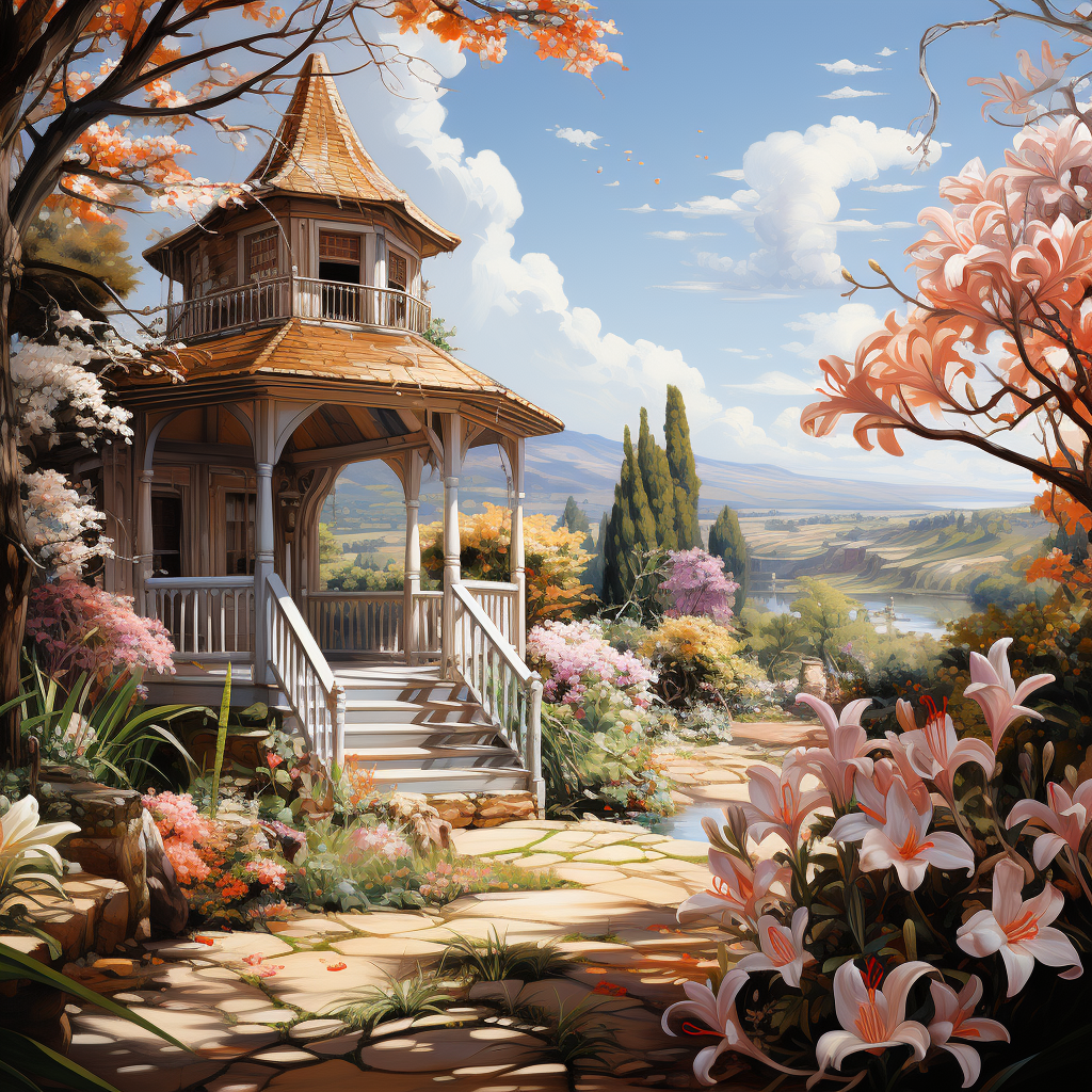 Beautiful spring flower garden painting