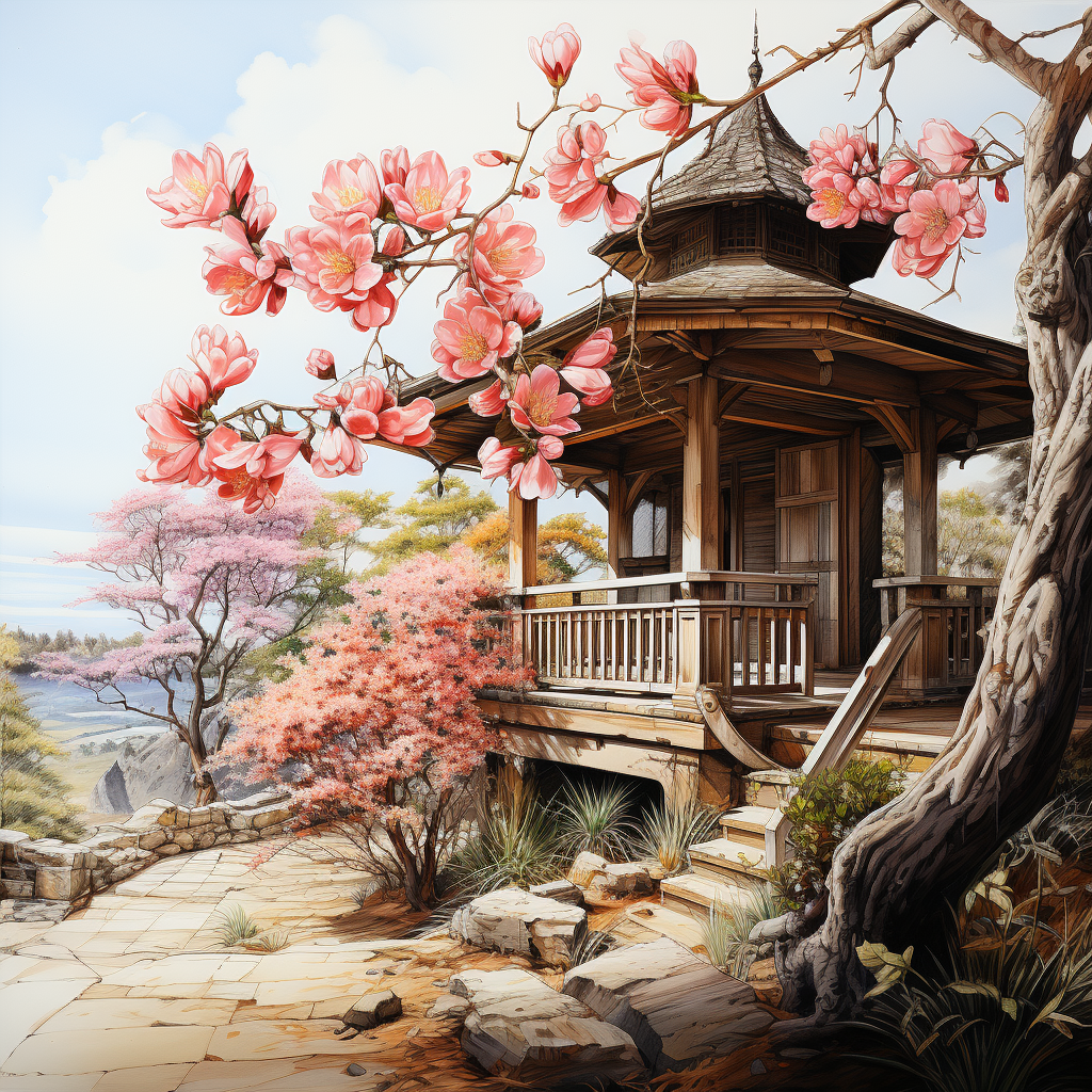 Beautiful spring flowers in gazebo background