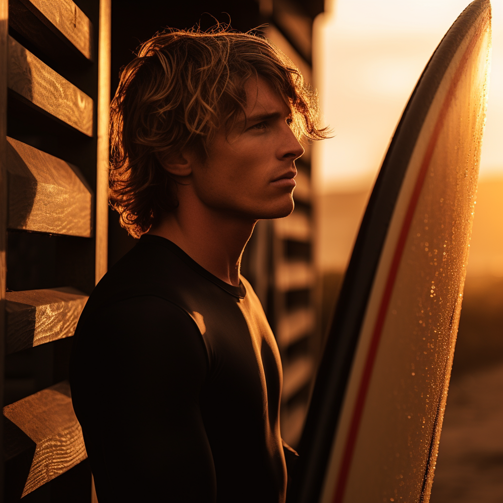 Beautiful surfer with surfboard on the beach