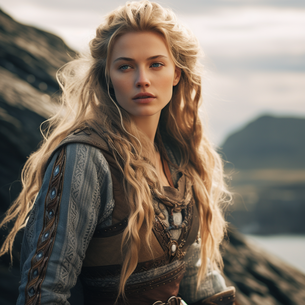 Beautiful Viking Lady with Blonde Hair and Blue Eyes