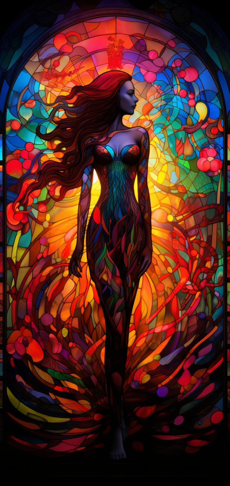 Colorful siren posing like Venus