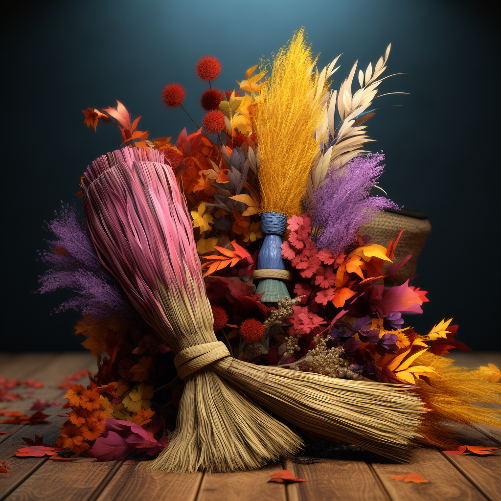 Colorful witchcraft brooms for decoration