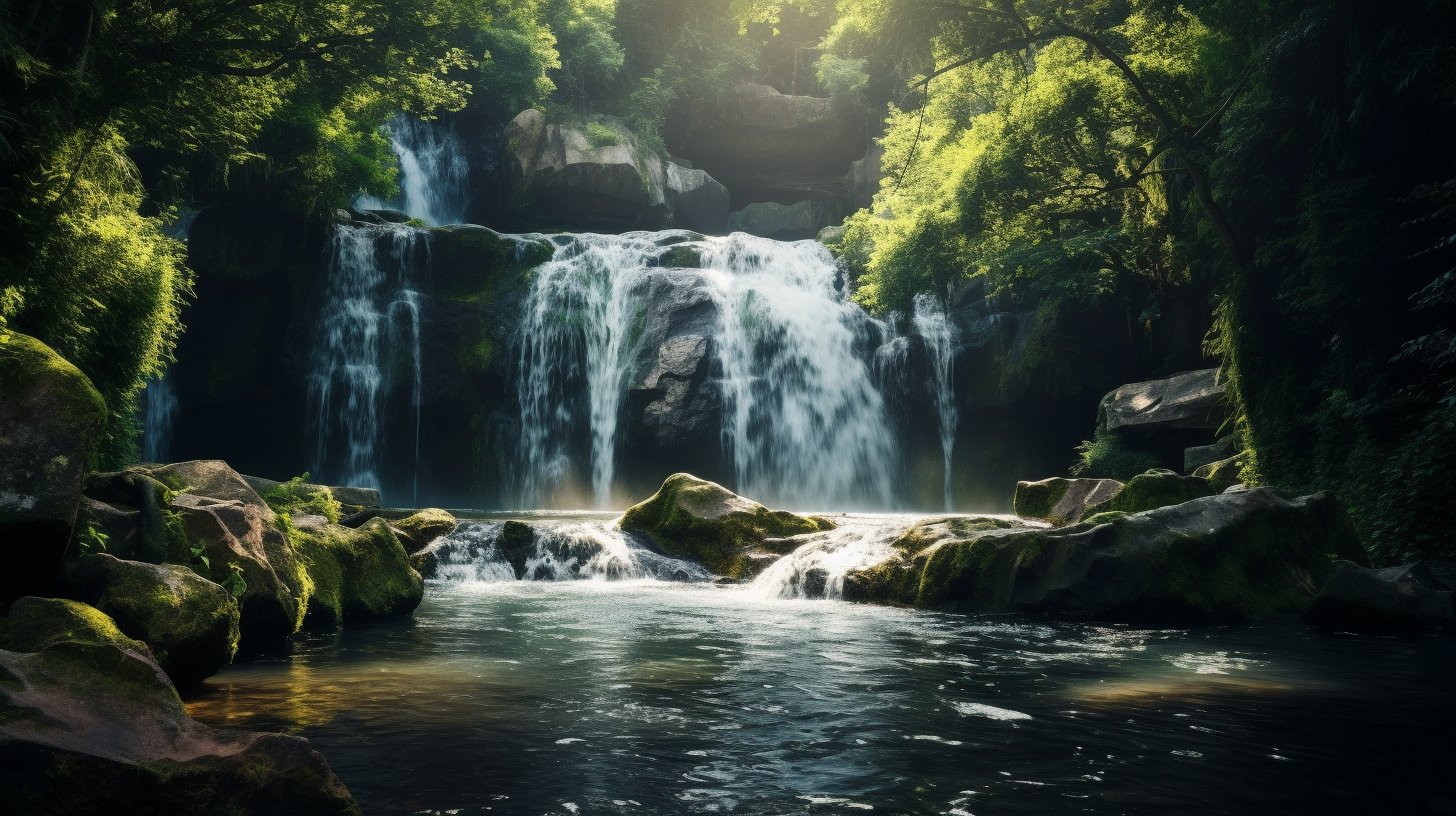 Serene waterfall in picturesque scenery