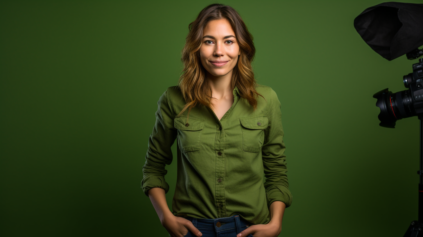 Image of beautiful web developer 35 Anna on green background