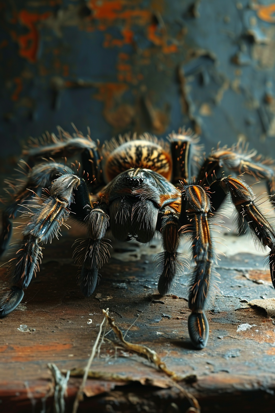 Beautiful weird humanoid tarantula in vintage studio