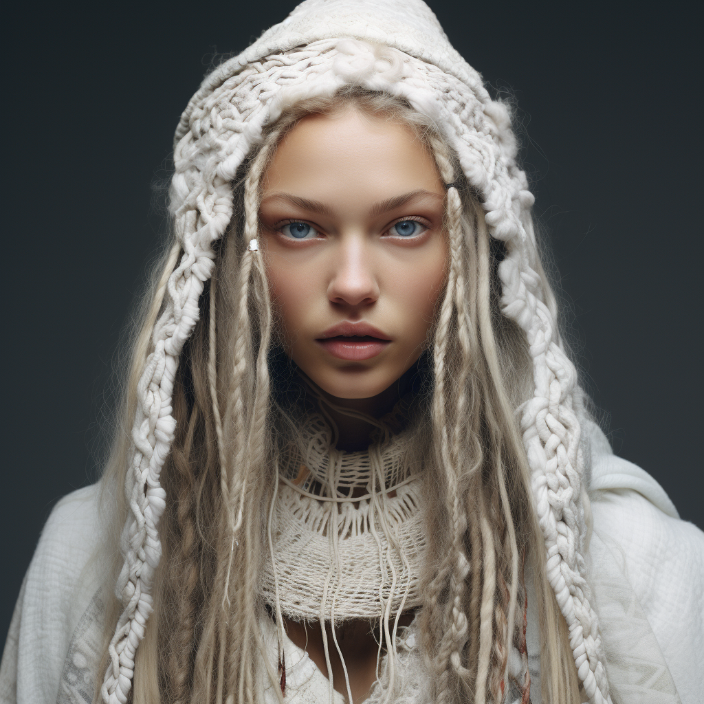 White Nordic Woman with Braids in Drippy Clothes