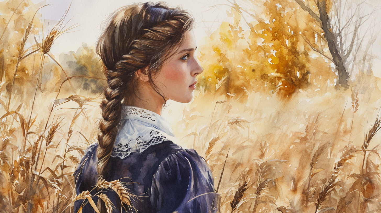 Beautiful woman with long braid in prairie setting