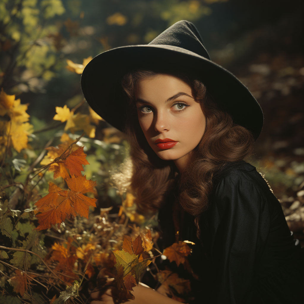 Witch in meadow with animals, 1950s