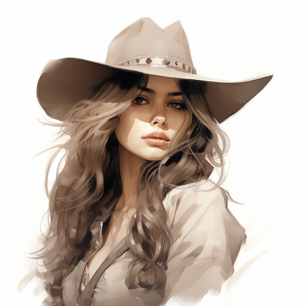 Stunning witch portrait with long hair and cowboy hat