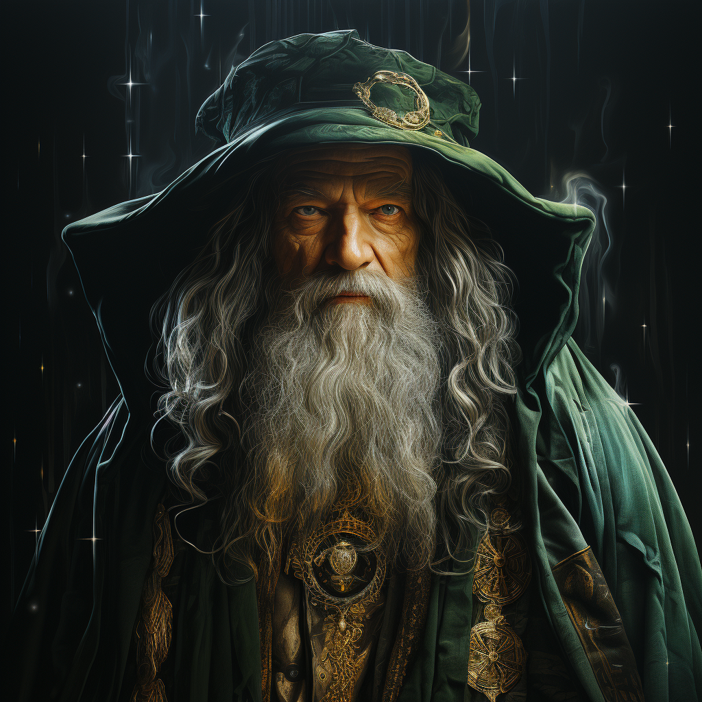 Realistic wizard emerald with green hair