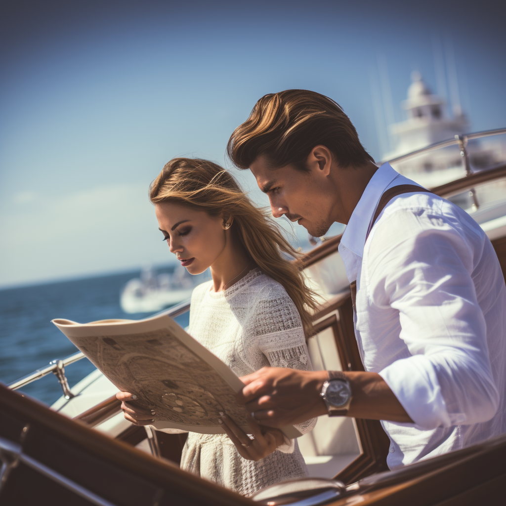 couple on yacht treasure hunt