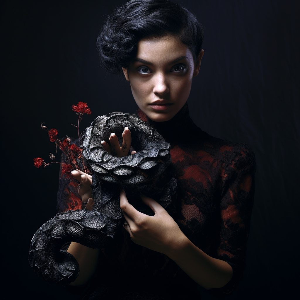 Gorgeous woman holding black bush viper