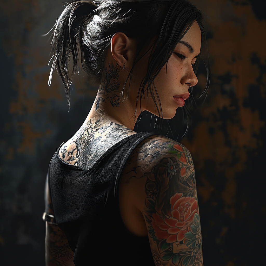 Beautiful Woman with Yakuza-style Tattoos