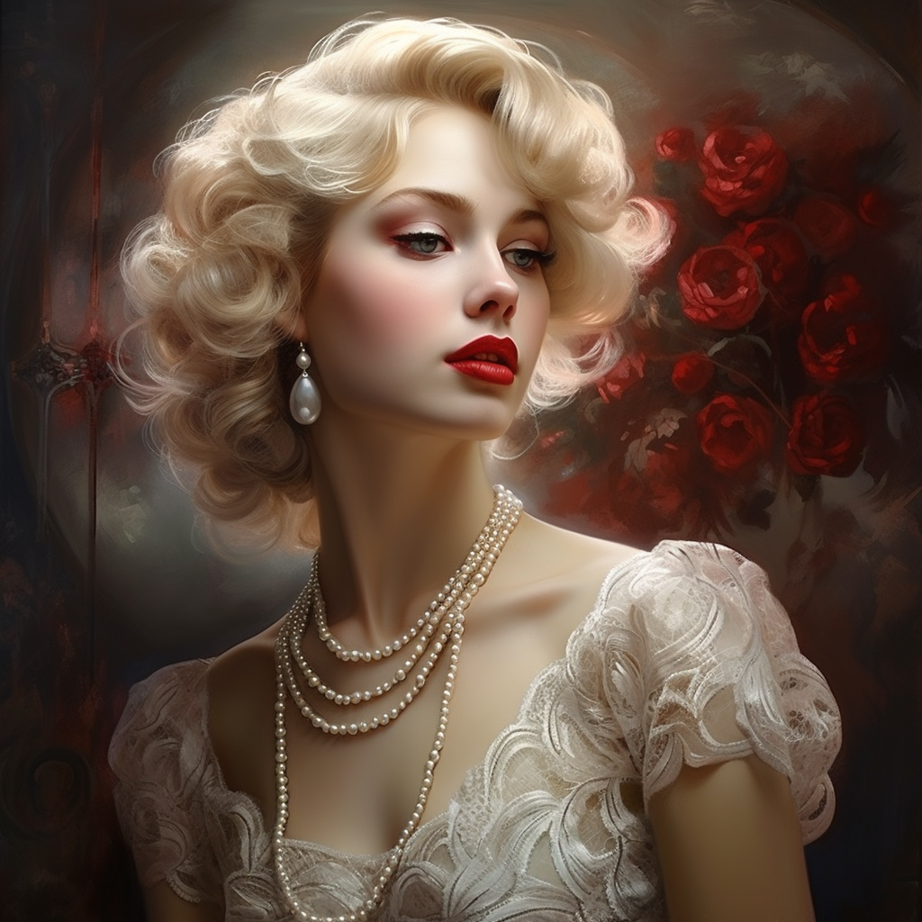 Beautiful woman with blond hair and red lips