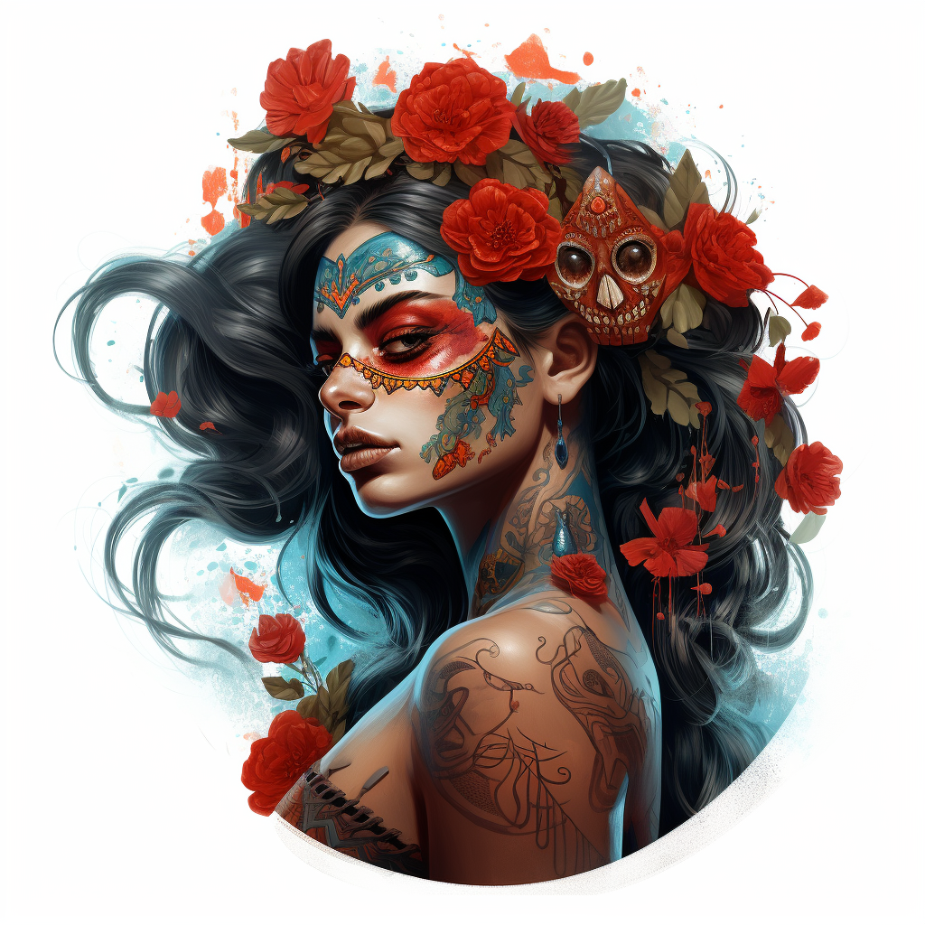 Dia de Los Muertos tattooed woman character