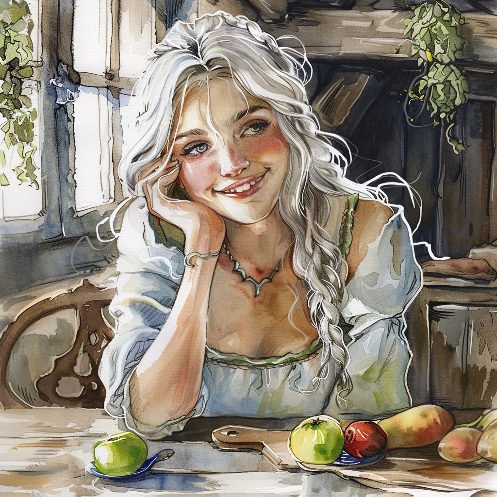 Beautiful woman with silver hair eating fruit